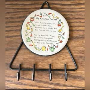Vintage 1950s My Kitchen Prayer Hanging Key Holder Sanmyro Japan Pottery Metal